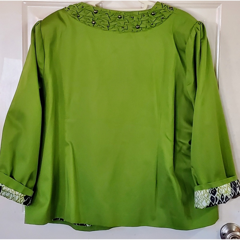 NWT SUSAN BRISTOL Pea Green Hook Eye Neck Band w/Studs Jacket Size 2XL - Picture 6 of 9